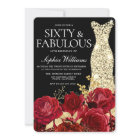 Red Roses Golden Gown Black 60th Birthday Party