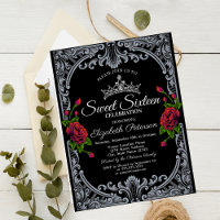 Red Roses Gothic Black Stripes Sweet 16