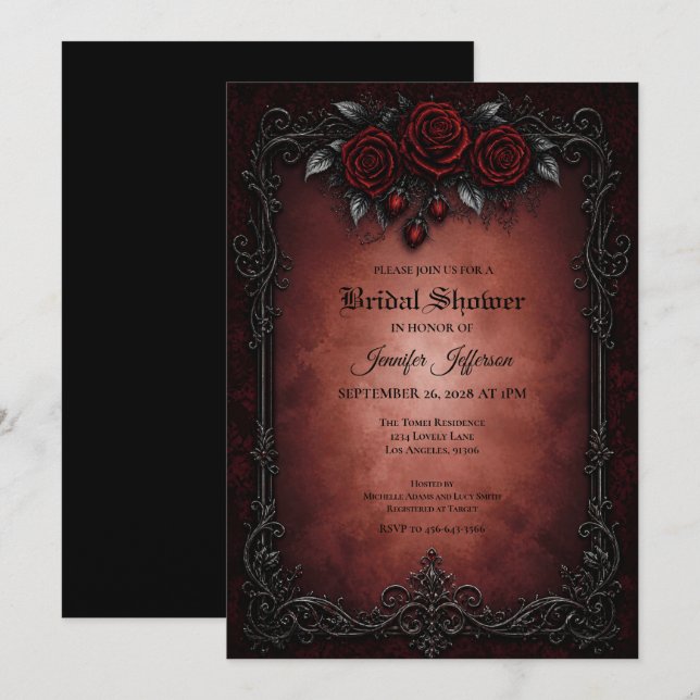 Red Roses Gothic Bridal Shower invitation (Front/Back)