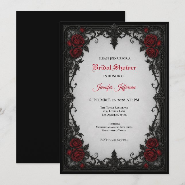 Red Roses Gothic Bridal Shower invitation (Front/Back)