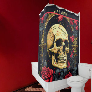 Red Roses Gothic Skull Halloween  Shower Curtain