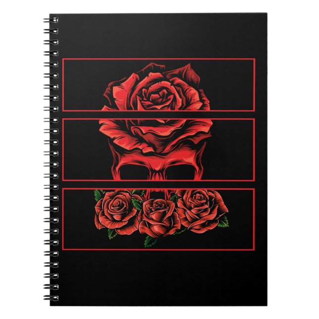Red Roses Gothic Skull Wicca Goth Flowers Notebook (Front)