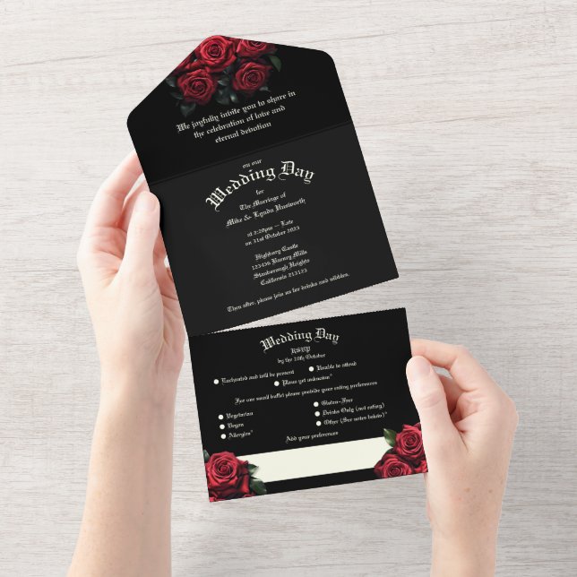 Red Roses Gothic Wedding All In One Invitation (Tearaway)