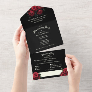 Red Roses Gothic Wedding All In One Invitation