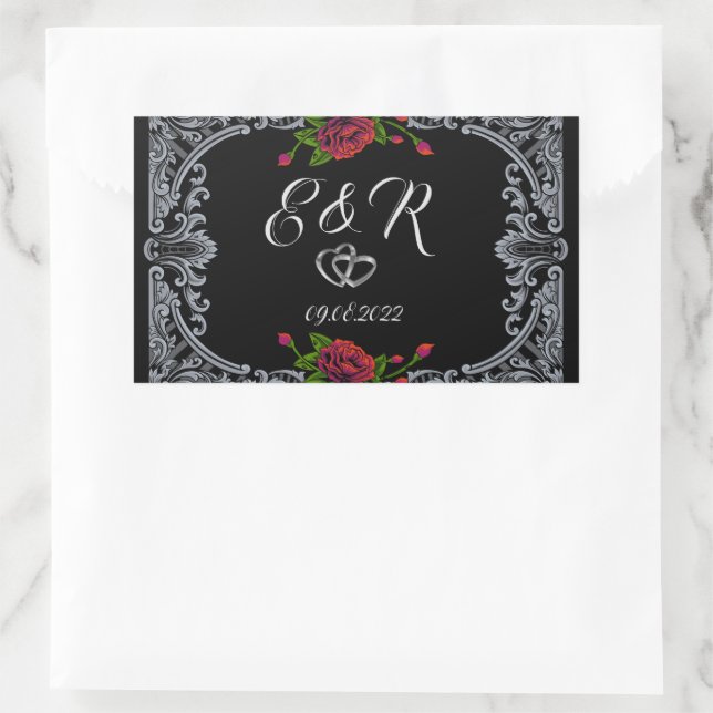  Red Roses Gothic Wedding Rectangular Sticker (Bag)