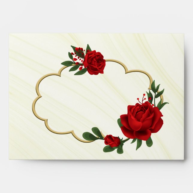 red roses green leaves pale gold marble envelope (Front)