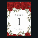red roses greenery wedding table number card<br><div class="desc">A stunning design with red roses and greenery and a white background.  Easy to edit or delete any of the available text fields on both sides to suit your requirements. Please see the other co-ordinating items in this collection.
Some graphics used from reachdreams.etsy.com</div>