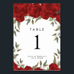 red roses greenery wedding table number card<br><div class="desc">A stunning design with red roses and greenery and a white background.  Easy to edit or delete any of the available text fields on both sides to suit your requirements. Please see the other co-ordinating items in this collection.
Some graphics used from reachdreams.etsy.com</div>