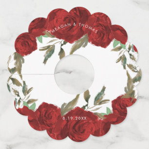 red roses greenery wedding wine glass tag