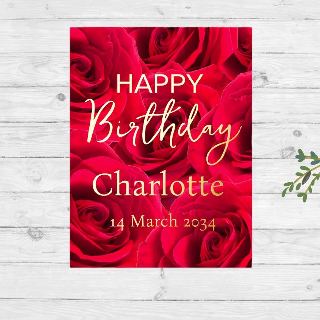 Red Roses Happy  Birthday Real Gold Foil  Holiday Postcard (Creator Uploaded)