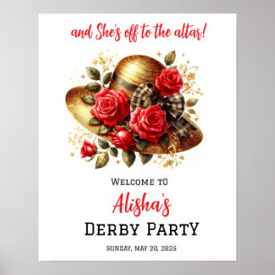 Red Roses Hat Derby Bridal Shower Welcome Poster