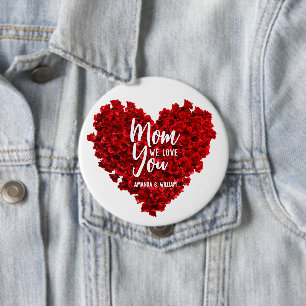 Red Roses Heart Love You Mum Mother's Day 10 Cm Round Badge