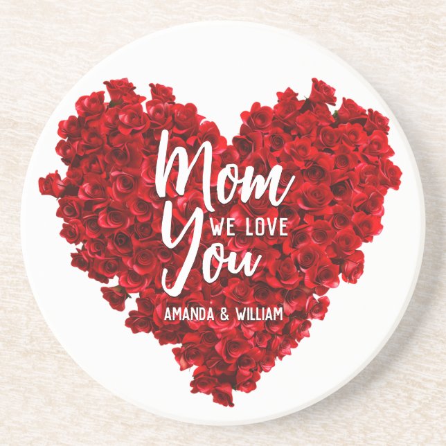Red Roses Heart Love You Mum Mother's Day Coaster (Front)