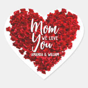 Red Roses Heart Love You Mum Mother's Day Heart Sticker