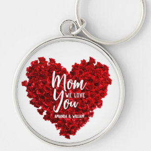 Red Roses Heart Love You Mum Mother's Day Key Ring
