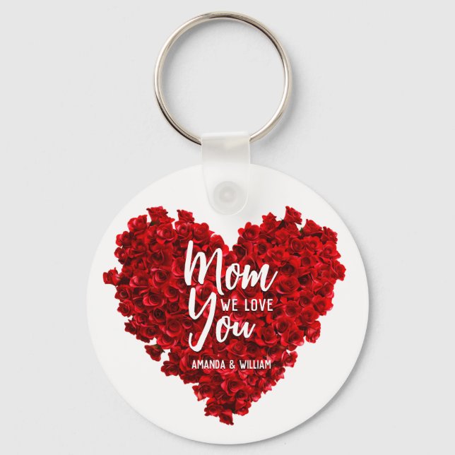 Red Roses Heart Love You Mum Mother's Day Key Ring (Front)