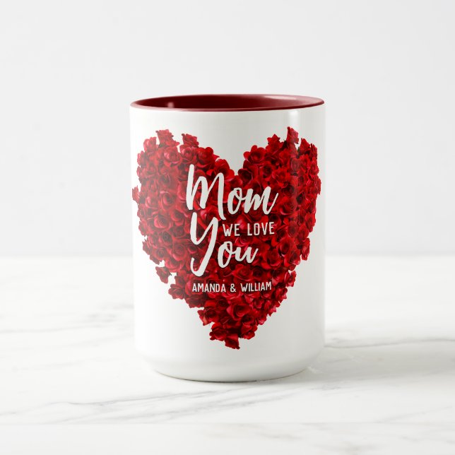 Red Roses Heart Love You Mum Mother's Day Mug (Center)