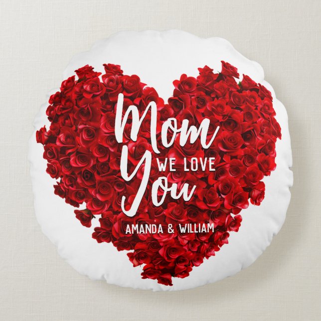 Red Roses Heart Love You Mum Mother's Day Round Cushion (Front)