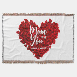 Red Roses Heart Love You Mum Mother's Day Throw Blanket