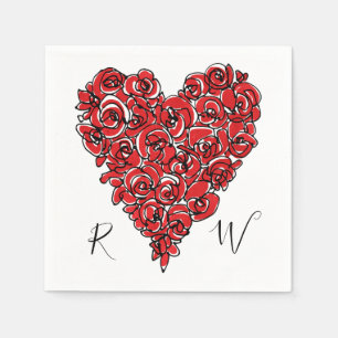 Red Roses Heart Monogram Napkin