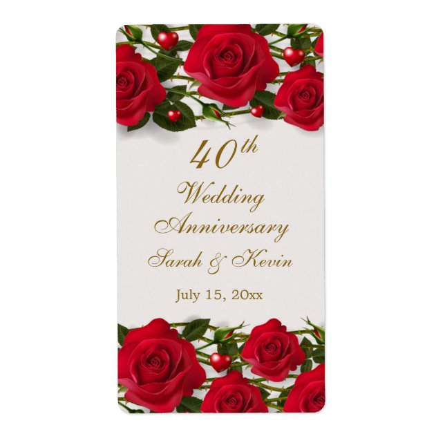 Red roses & hearts 40th Wedding Anniversary (Front)