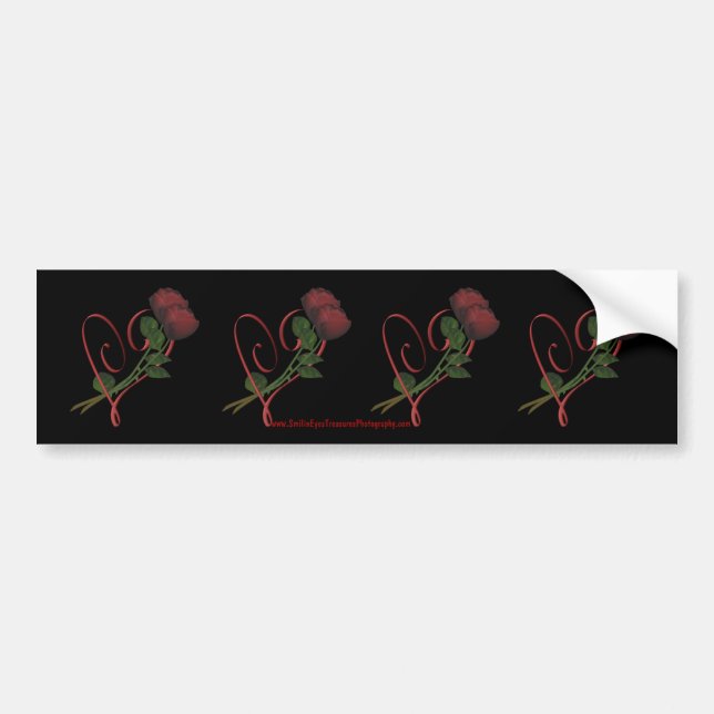 Red Roses Hearts Flower Bumper Sticker Car Art (Front)