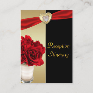 Red Roses & Hearts, Gold & Black Wedding Enclosure Card