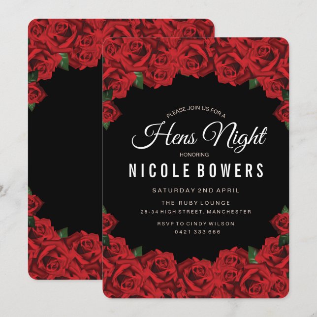 Red Roses Hens Night Party Invitation (Front/Back)
