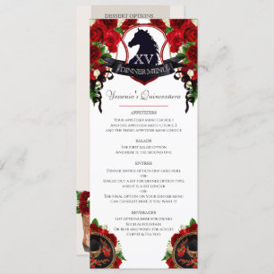 Red Roses Horse Crest Elegant Charro Quince Party  Menu