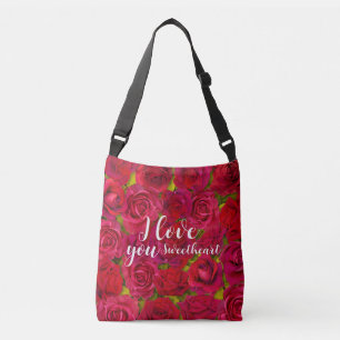 Red Roses I  Love you Name Crossbody Bag