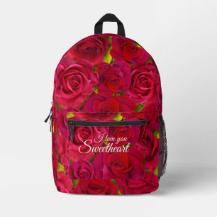 Red Roses I Love you Name Printed Backpack