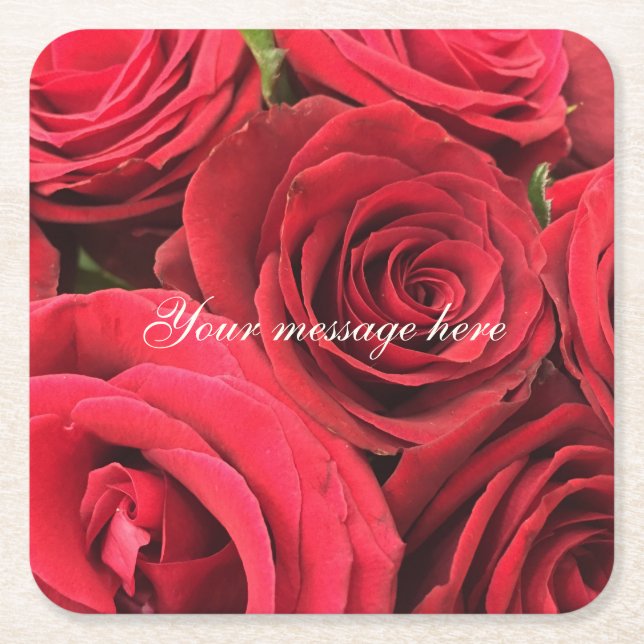 Red Roses I Love You Personalised Square Paper Coaster (Front)