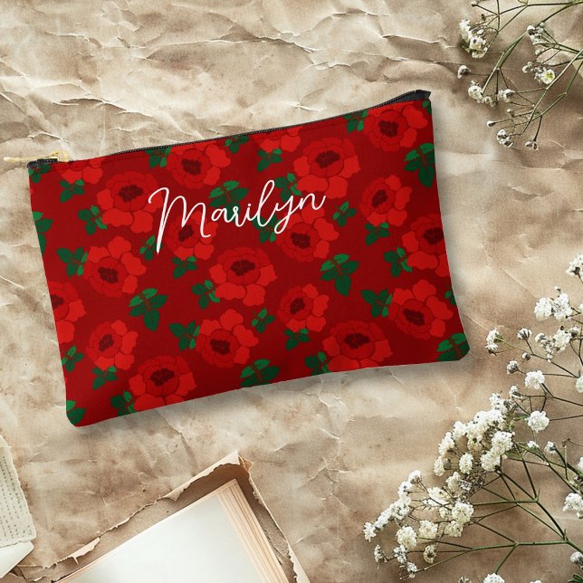 Red Roses Illustrated Pattern Personal Accessory Pouch (Creator Uploaded)