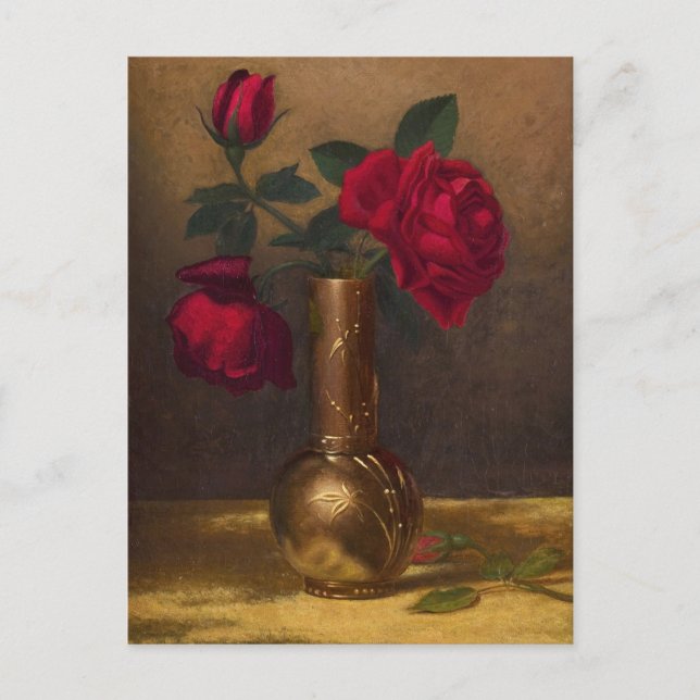 Red Roses in a Japanese Vase, Martin Johnson Heade Postcard (Front)