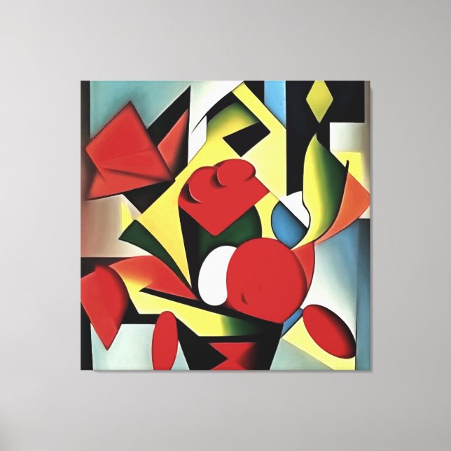 Red Roses In A Red Vase Geometric Art Abstract Canvas Print (Front)