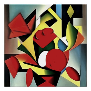 Red Roses In A Red Vase Geometric Art Abstract Poster