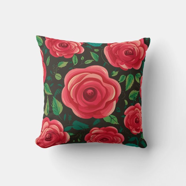 Red Roses in Bloom: A Lush Floral Display Cushion (Front)