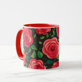 Red Roses in Bloom: A Lush Floral Display Mug