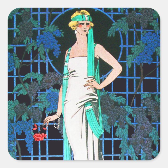 RED ROSES IN THE NIGHT,ART DECO BEAUTY FASHION SQUARE STICKER (Front)