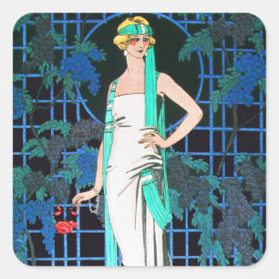 RED ROSES IN THE NIGHT,ART DECO BEAUTY FASHION SQUARE STICKER
