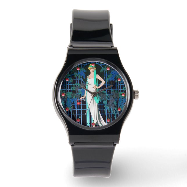 RED ROSES IN THE NIGHT,ART DECO BEAUTY FASHION WATCH (Front)