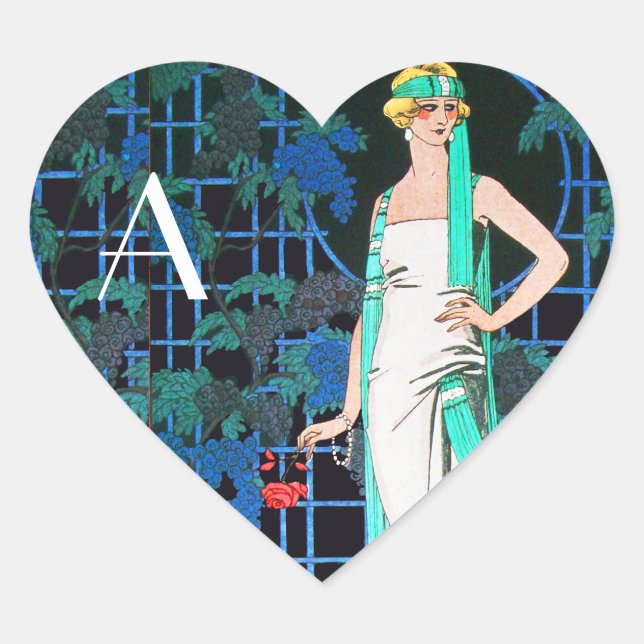 RED ROSES IN THE NIGHT,BEAUTY FASHION MONOGRAM HEART STICKER (Front)