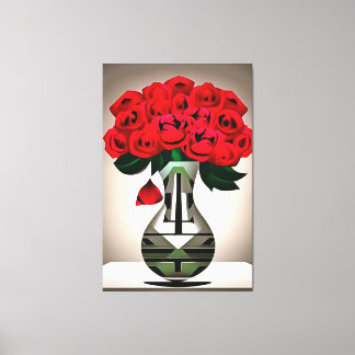 Red Roses In Vase Art Deco Abstract Art Canvas Print