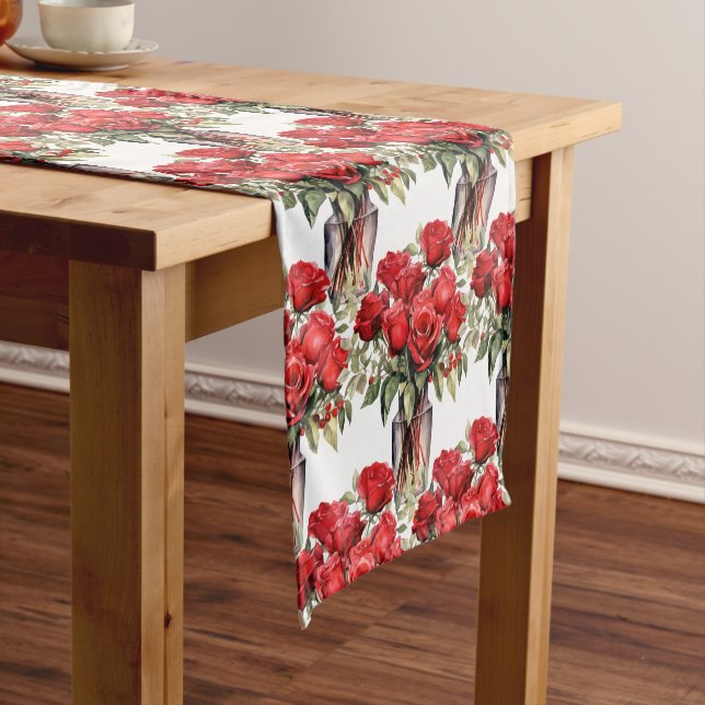 Red Roses in Vases Table Runner (In Situ)