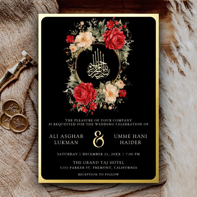 Red Roses Ivory Flowers Black Muslim Wedding Gold (Creator Uploaded)