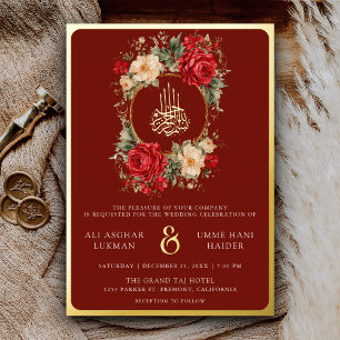 Red Roses Ivory Flowers Maroon Muslim Wedding Gold