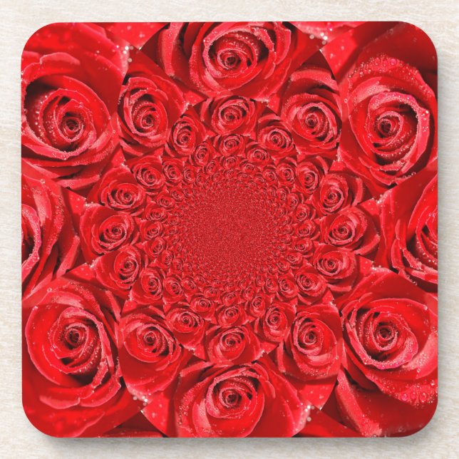 Red Roses Kaleidoscope: Happy Valentine's Day Art  Coaster (Front)