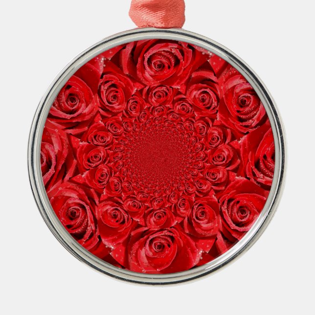 Red Roses Kaleidoscope: Happy Valentine's Day Art  Metal Tree Decoration (Front)