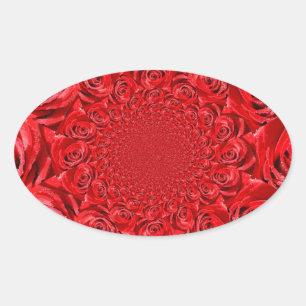 Red Roses Kaleidoscope: Happy Valentine's Day Art  Oval Sticker