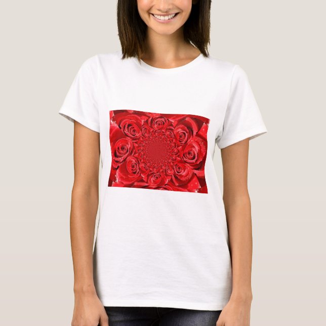 Red Roses Kaleidoscope: Happy Valentine's Day Art  T-Shirt (Front)